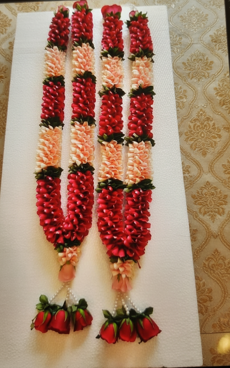 Fresh Flower Heavy Fancy Wedding Varmala / Garland Pair – Handcrafted Design, 5.5 ft