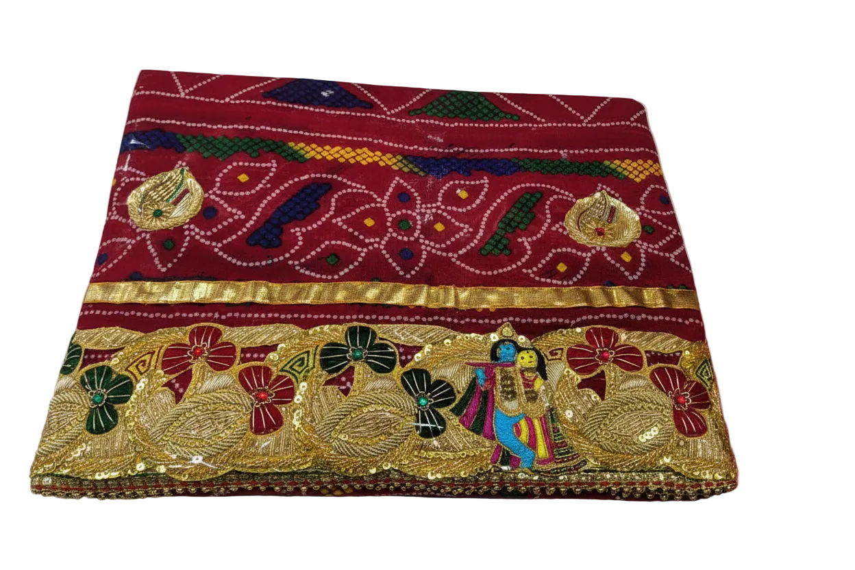 Luxury Marwadi Bandhej Chunri Pomcha with Zardozi Work | Kolkata Handcrafted Georgette Odhna