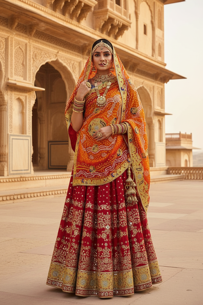 Traditional Pure Gajji Silk Kolkata Handmade Pilla Chunri with Bandhani & Zardosi Work