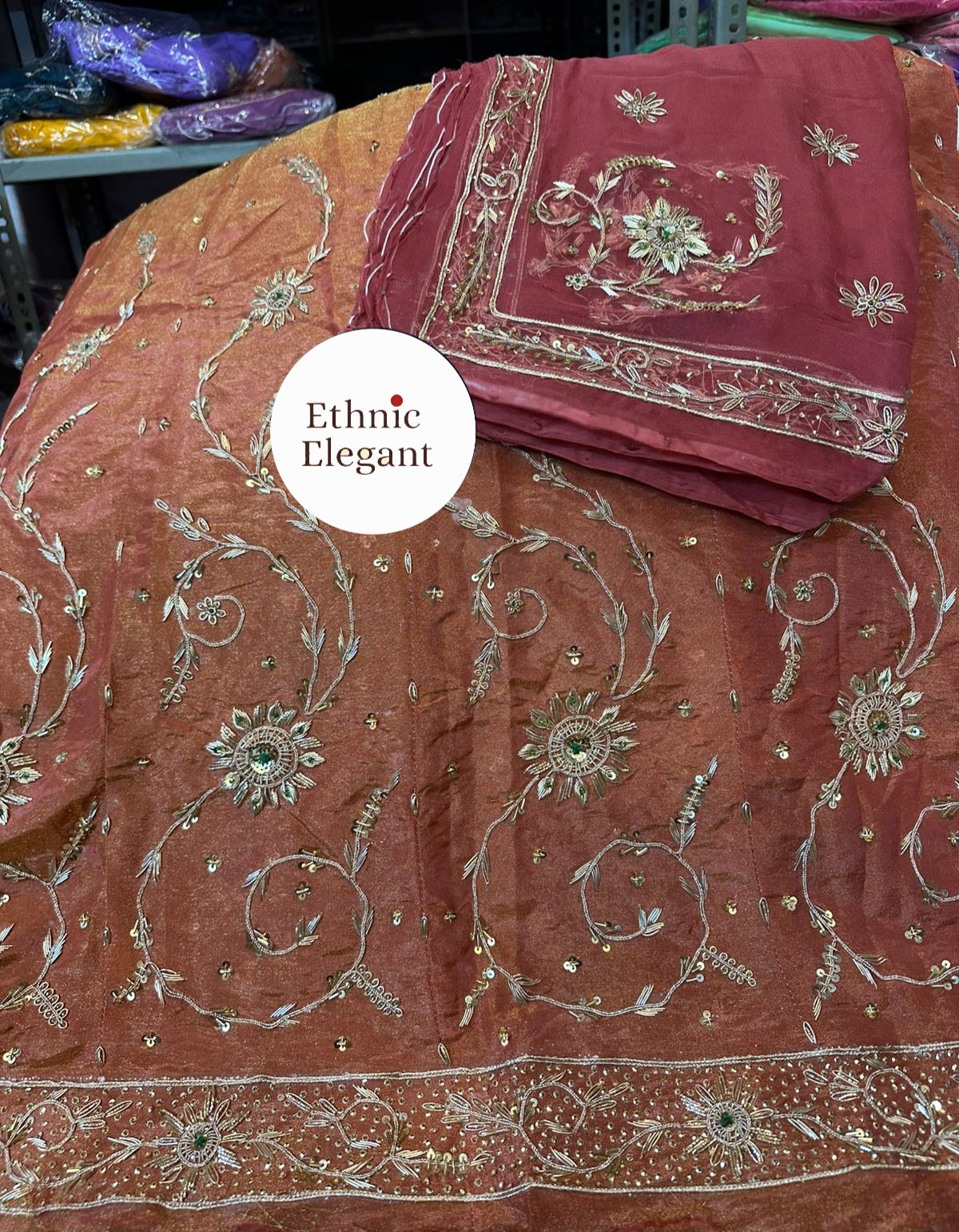 Natural crap / tissue thakurji pure odhna heavy jardoji dabka work elegant poshak