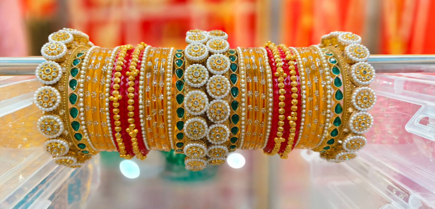 Shagun Special Bridal Chuda with Golden Finish | Designer Wedding Chura Set for Brides