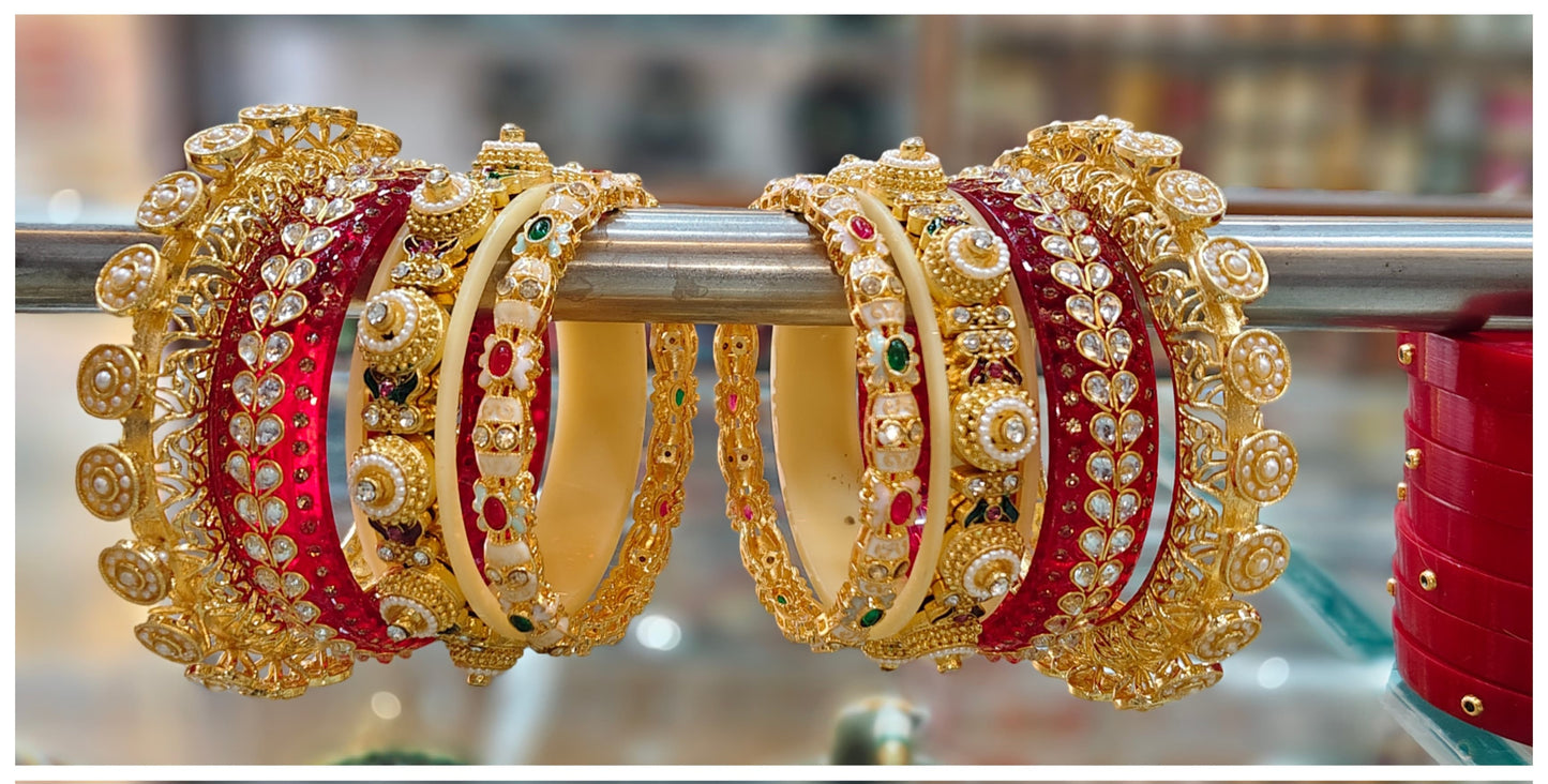 Royal Rajwadi Bridal Chuda Set with Kundan & Pearl Work – Traditional Wedding Bangles