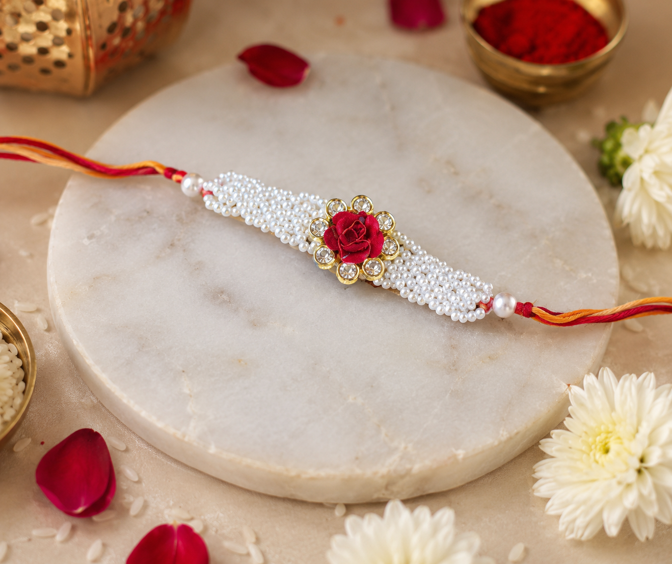 Floral Pearl stone work Beautiful Rakhi