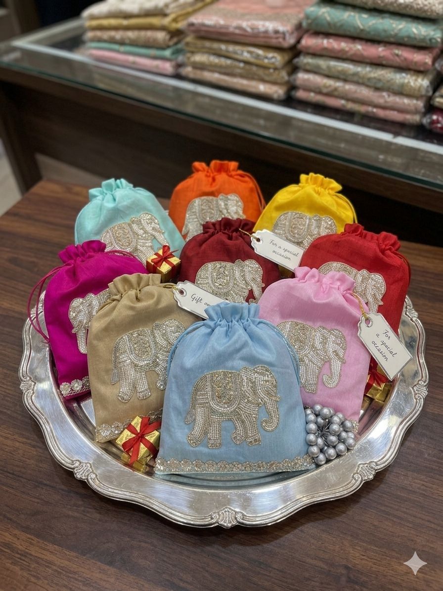 Hand Embroidery Potli Bags for Gifting & Sagun – Traditional Potli Set (Pack of 3)