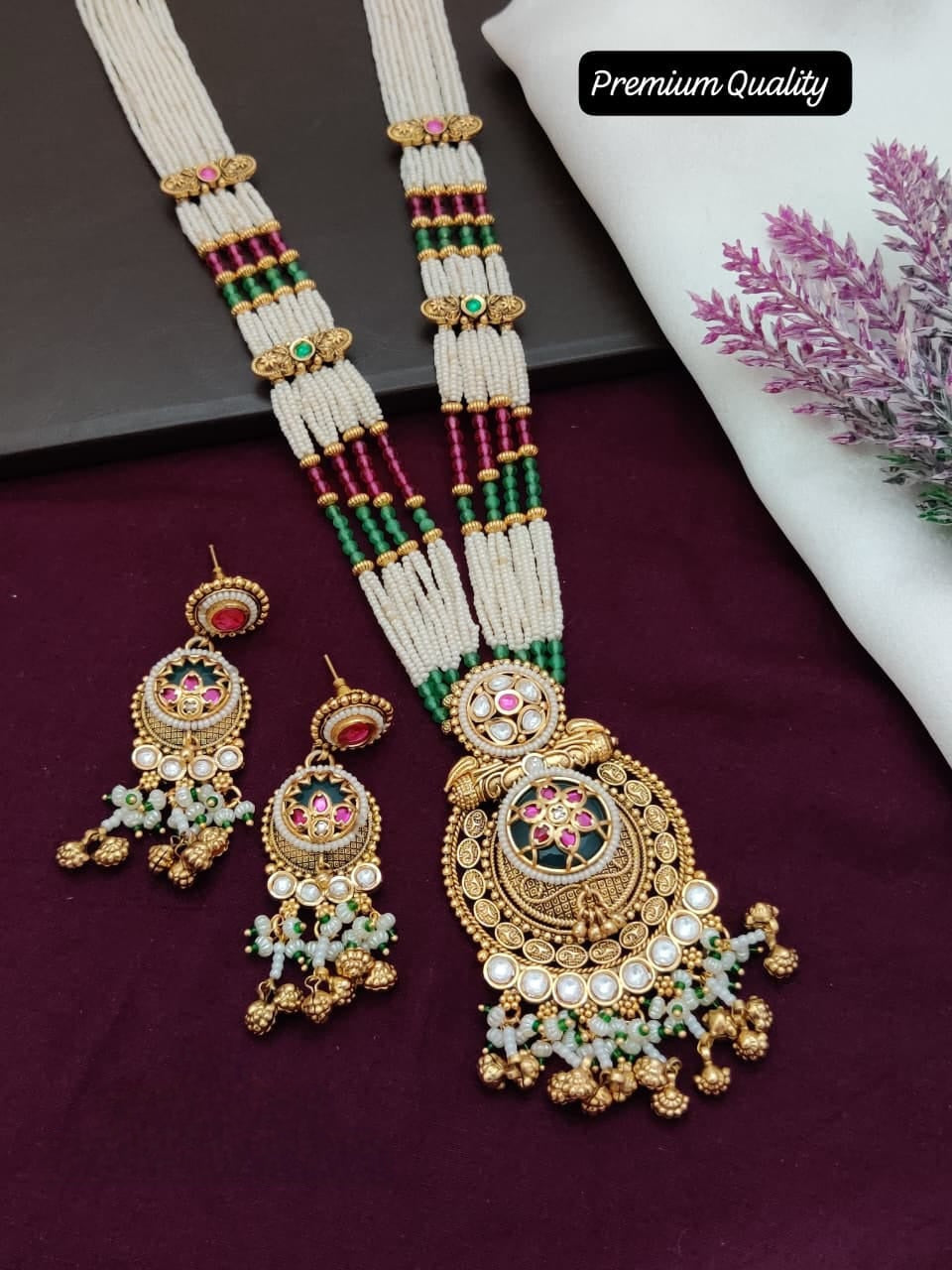 Royal Rajwadi Rani Haar Set – Heritage Kundan Pearl Bridal Long Necklace for Wedding & Festive Wear