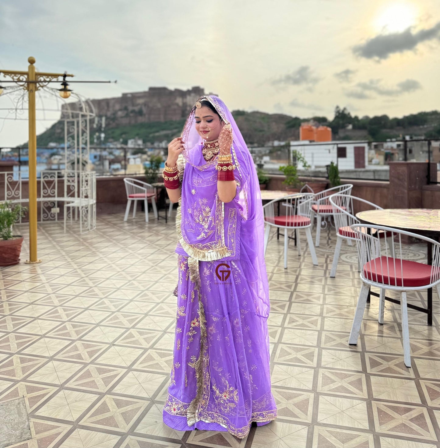 Exquisite Hand Dabka and Kundan heavy work Rajwadi look poshak