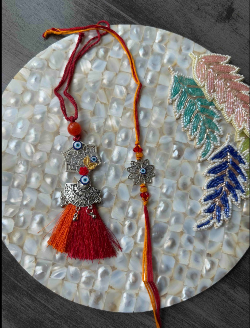 Oxidized silver evil eye bhaiya bhabhi beautiful Rakhi Set
