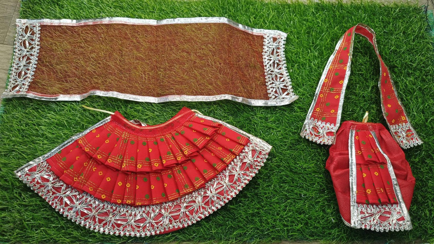 Radha krishna poshak color Red yellow orange purple white 6 piece poshak set 6 inch pack of 2 poshak