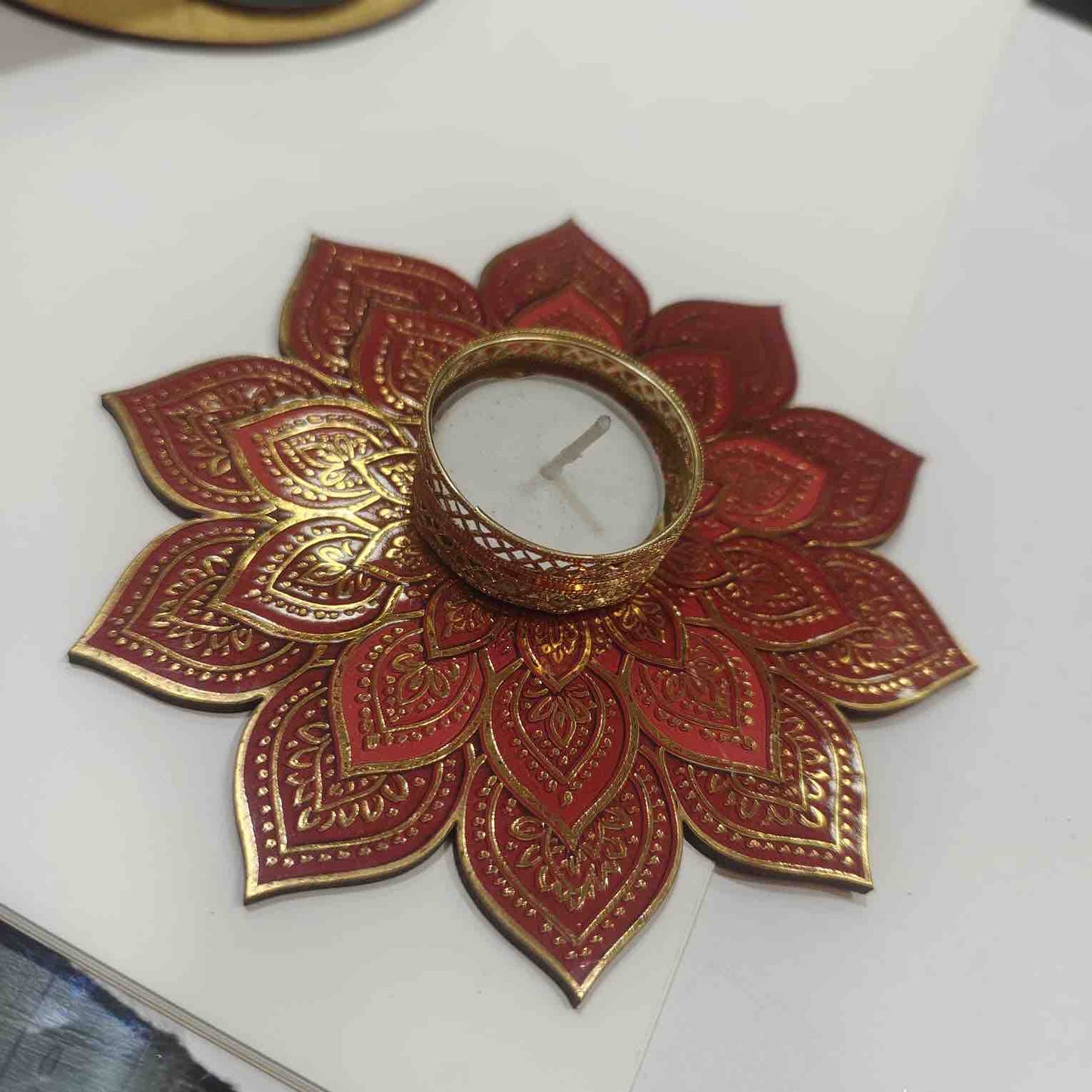 Golden floral designer Rangoli plates pack of 4