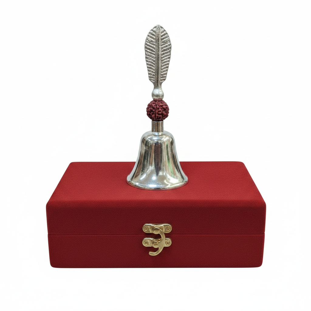 German Silver Rudraksh Bells Puja Ganti | Religious Gift Pack of 6