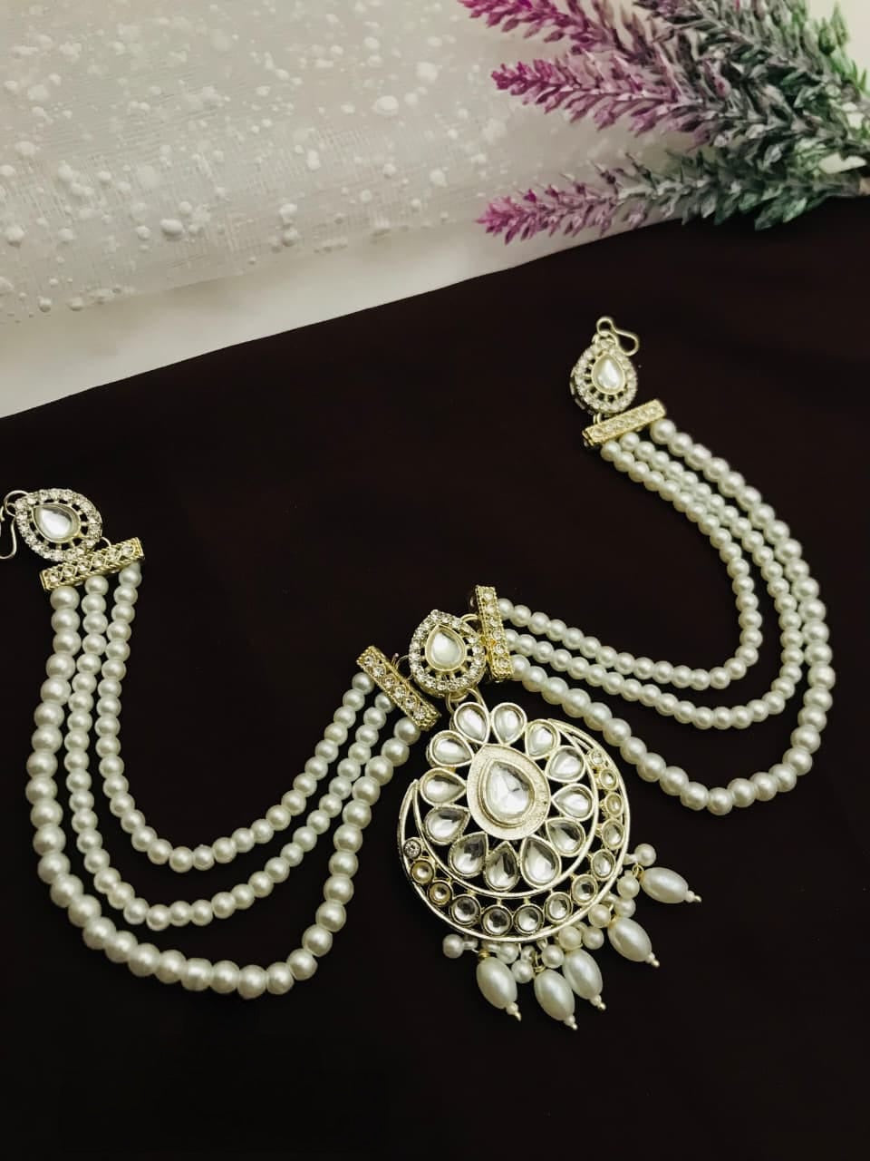 Premium Multi-Strand Pearl Hair Brooch with Statement Pendant | Bridal & Partywear Hair Accessory