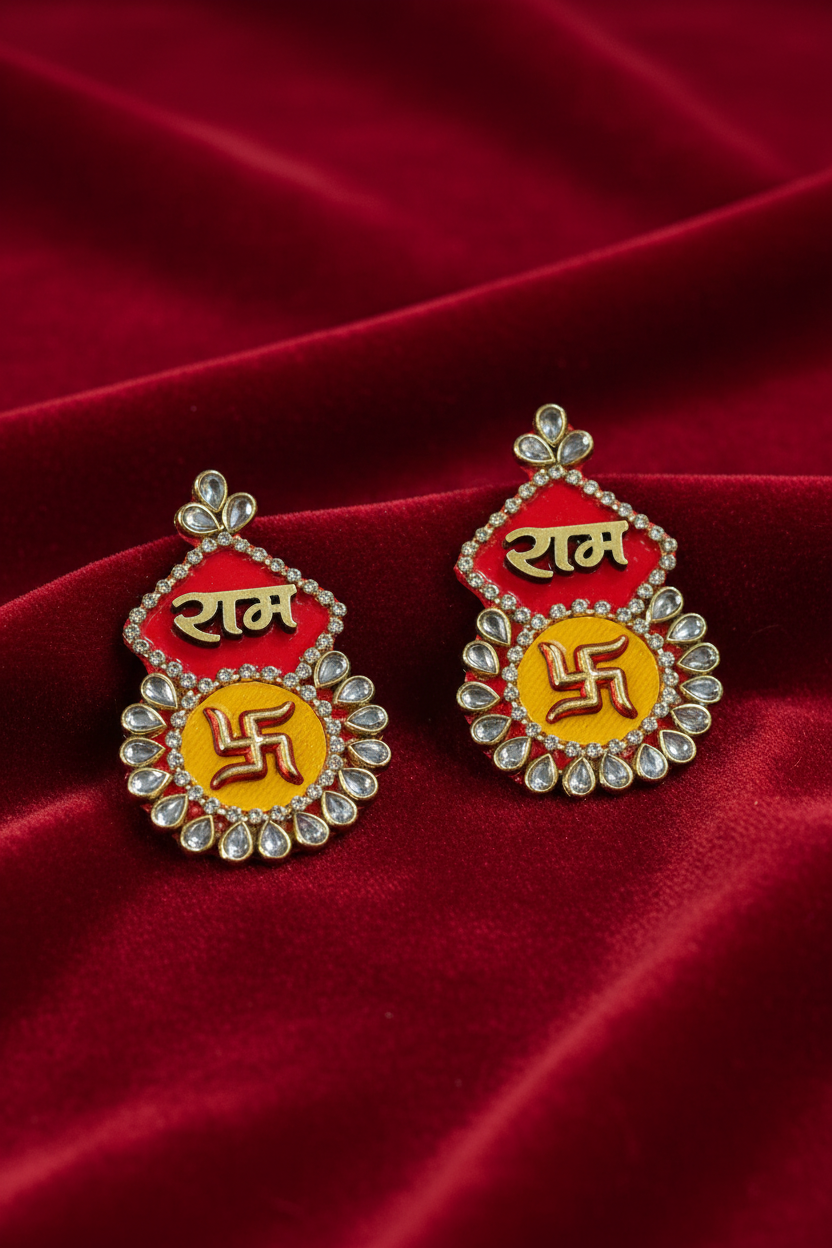 Kundan diamond stone Swastik Ram Ram Suun Pair | Traditional Auspicious Decorative pair set