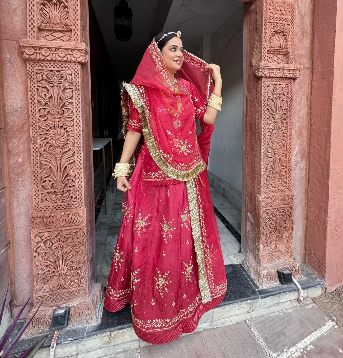 Elegant Partywear Rajasthani Poshak – Upada Double Shaded with Pure Hamrahi Odhna & Pitta Kasab Work