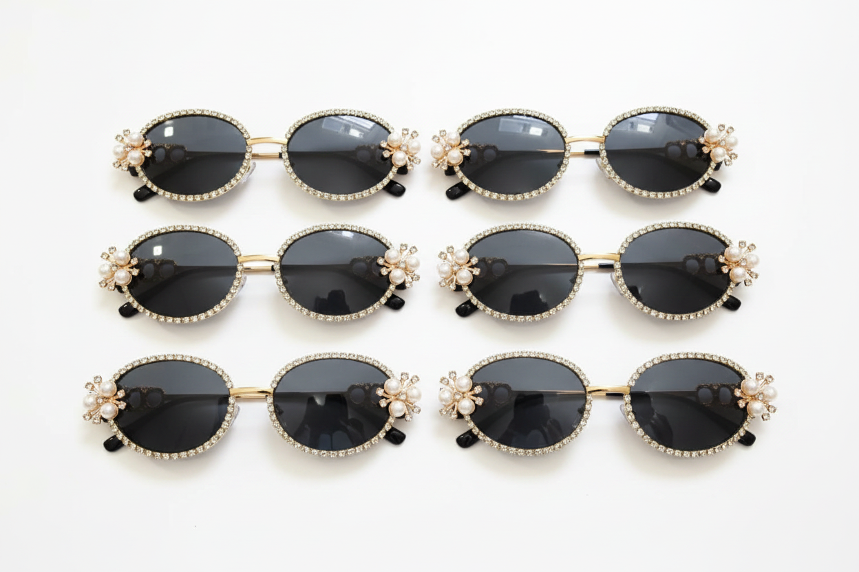 Pearl Blossom Rhinestone Wedding Sunglasses Pack of 6 | Bridal & Wedding Party Glasses