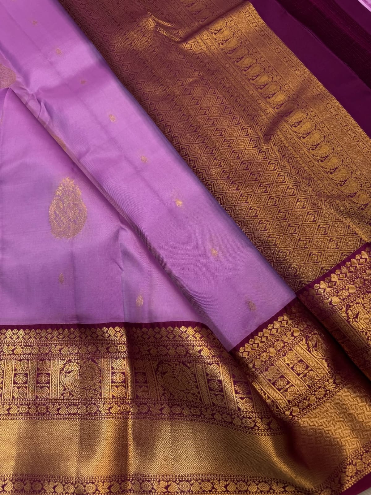 Mauve & Zari Work Border Kanjivaram pure silk saree silk mark certified