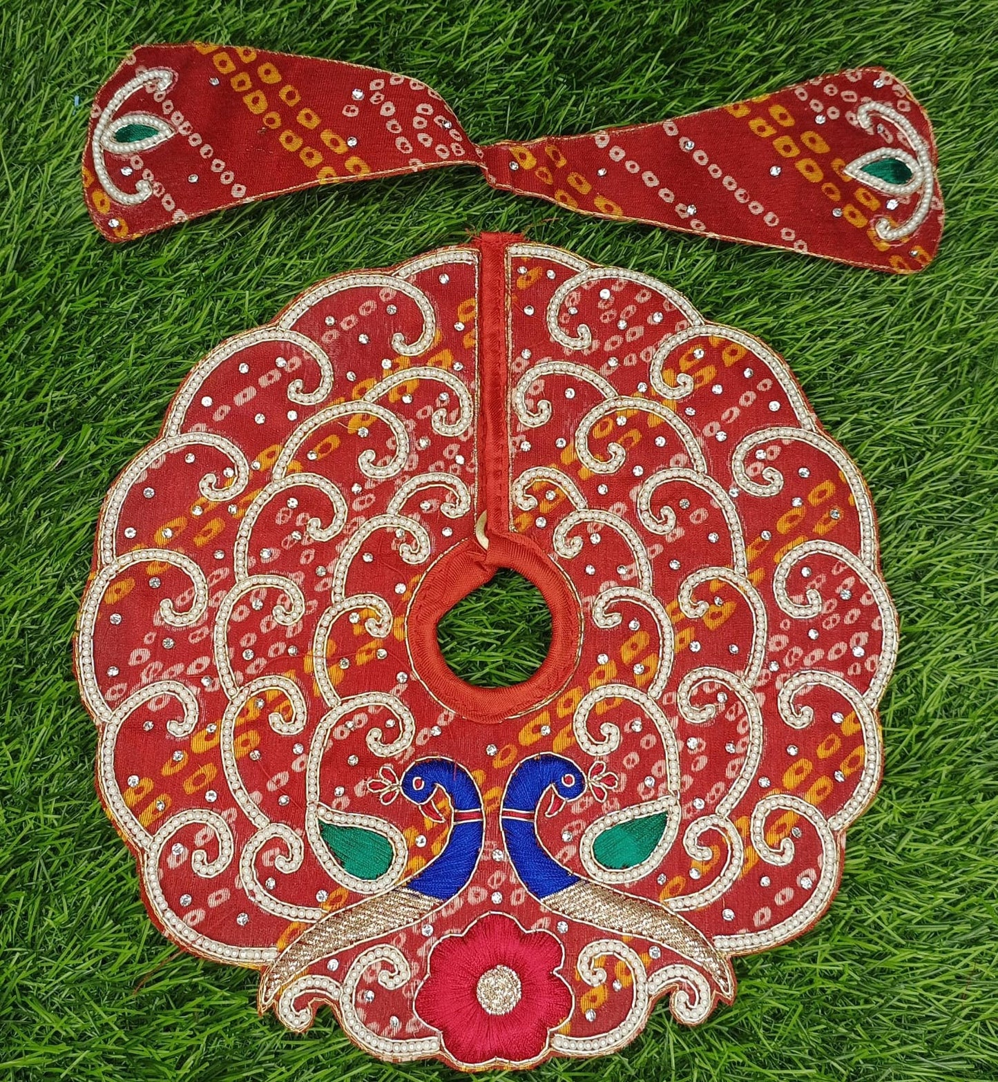 Peacock bandhej handwork heavy Ladoo gopalji tyohar special poshak 6* inch