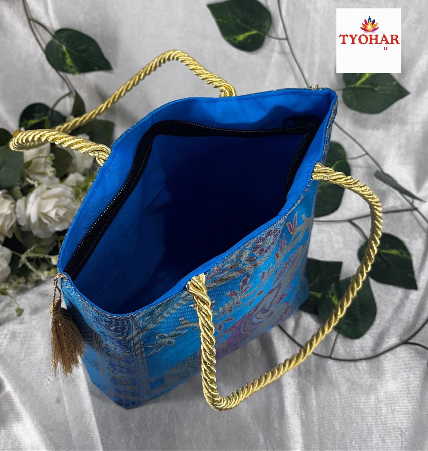 Banarasi Silk brocade Ethnic hand bag zari woven pack of 2 size 10/10*inch