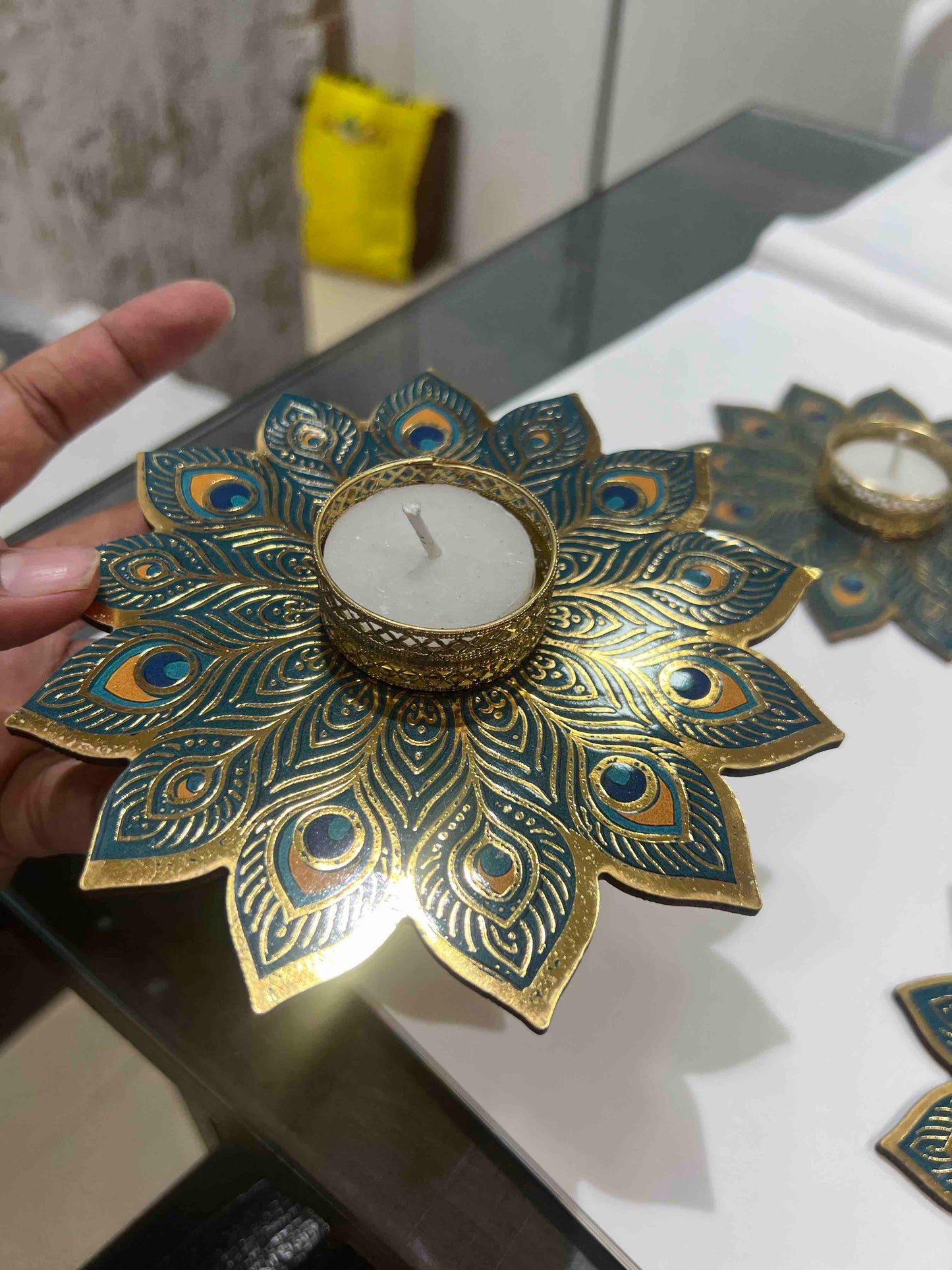 4 pc floral design MDF Rangoli plates