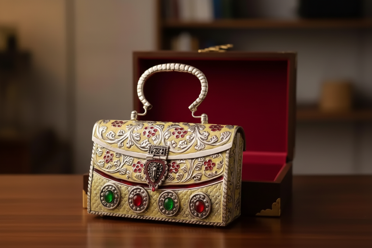 Royal Heritage Handwork Brass Metal Clutch Bag – Traditional Designer Evening Clutch