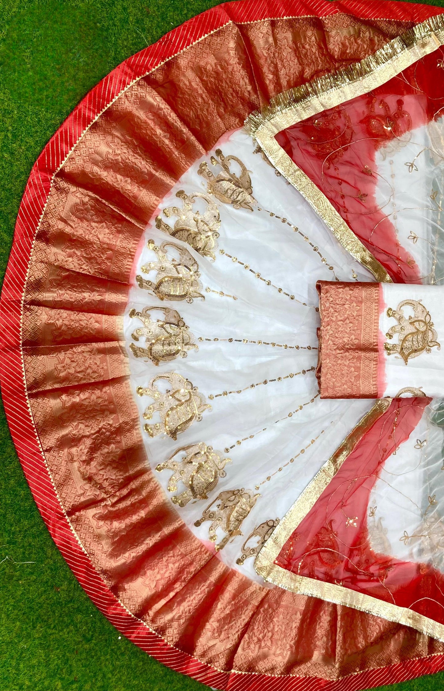 Rajwadi Tissue Organza Rajasthani Poshak – 4 Mtr Gher with Banarasi Border & Copper Sequin Work