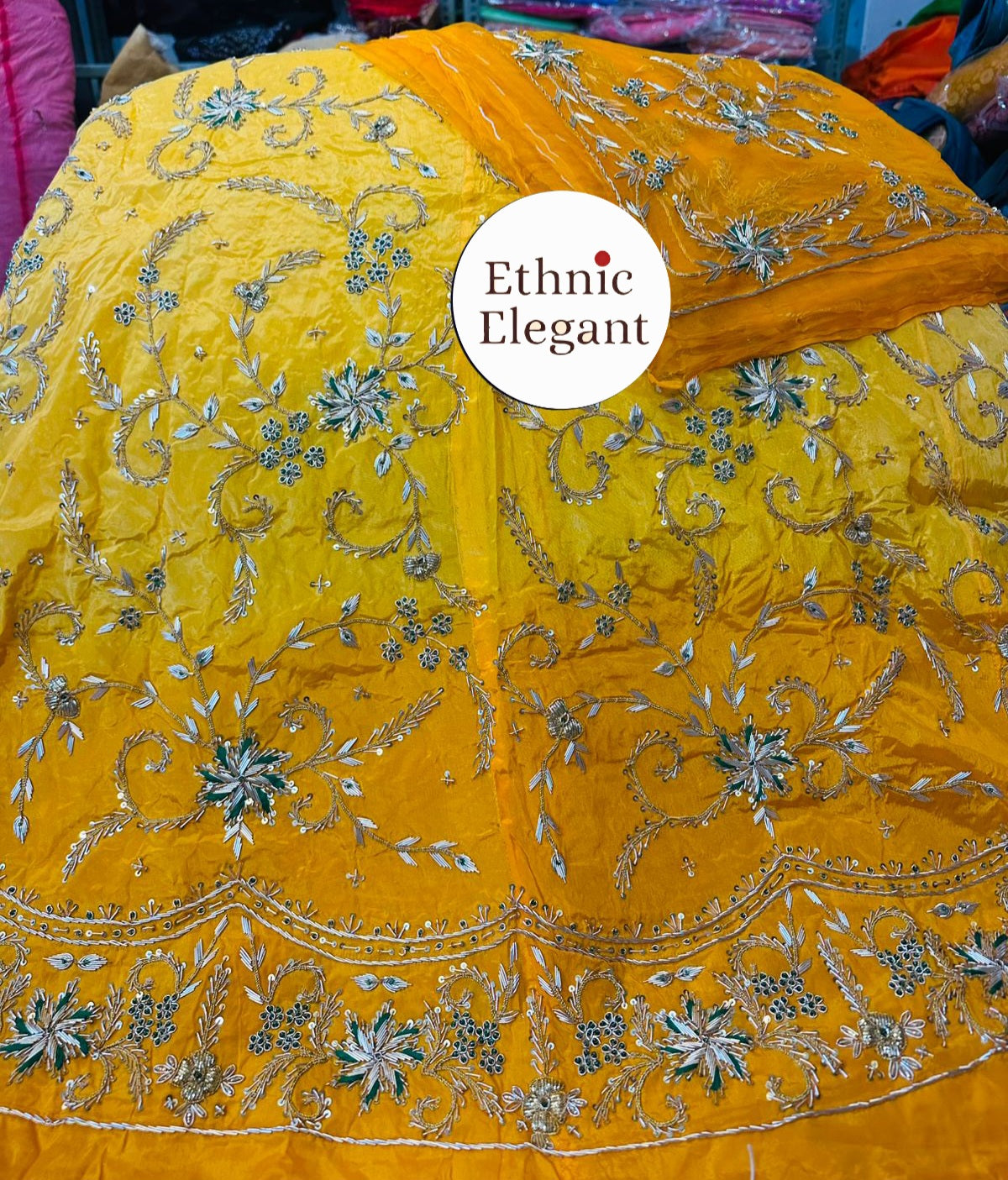 Royal Natural silk fabric thakurji pure odhna heavy jardoji dabka work poshak