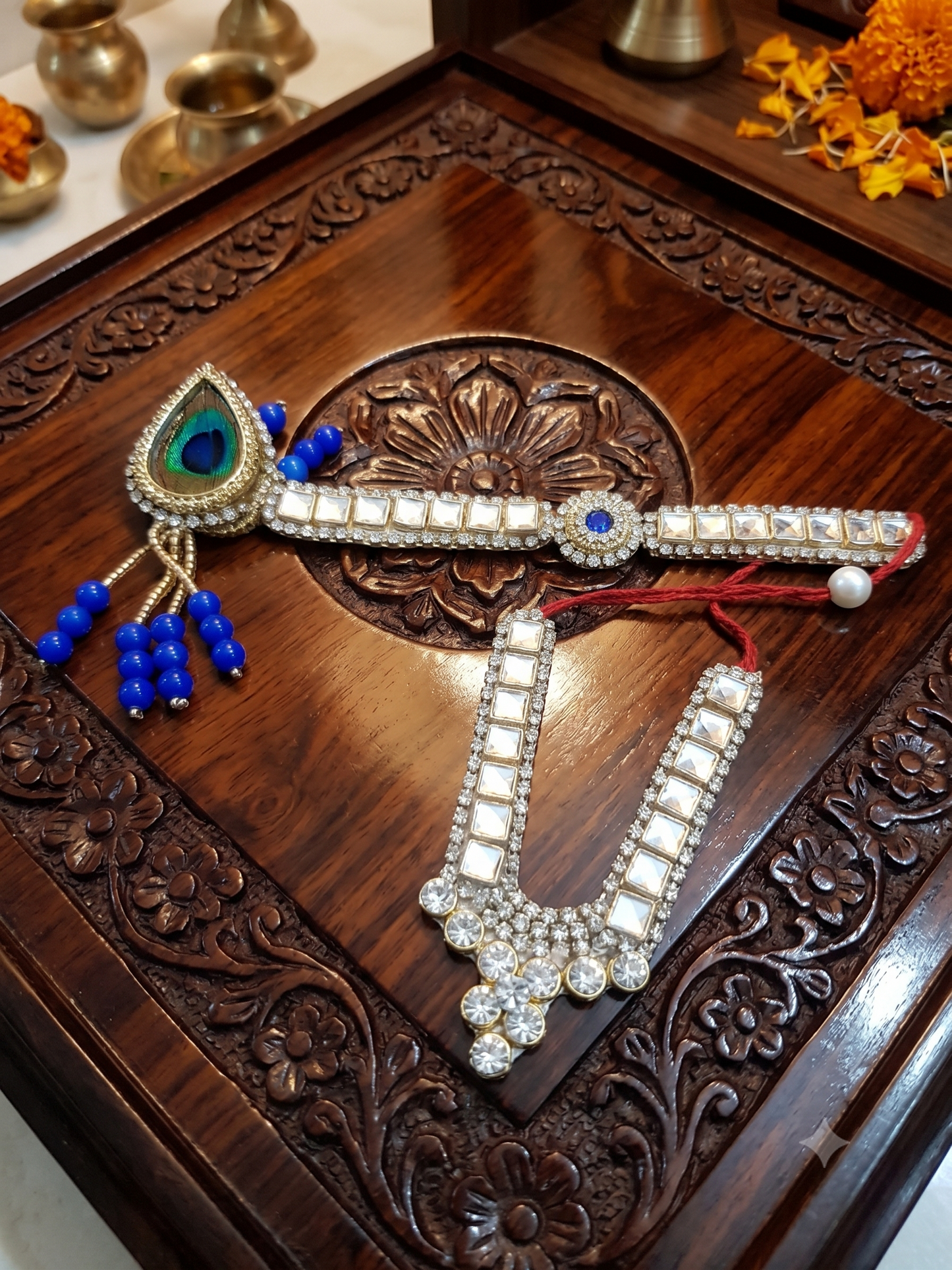Premium Ladoo Gopal Mala & Bansuri Set | Mor Pankh Designer Shringar Combo