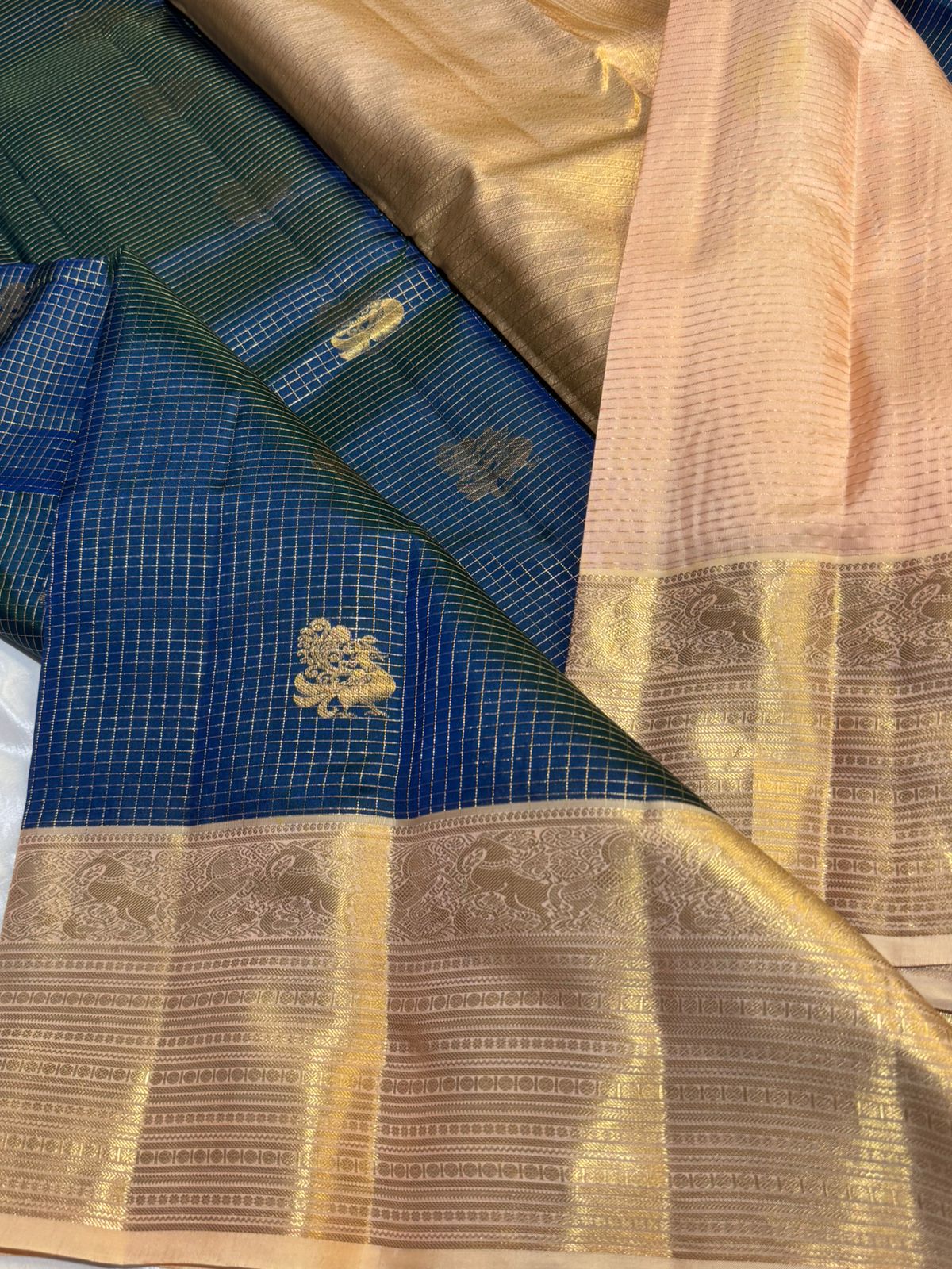 Golden Checks & Butta Pure Kanjipuram Silk Saree – Silk Mark Certified Handwoven Saree