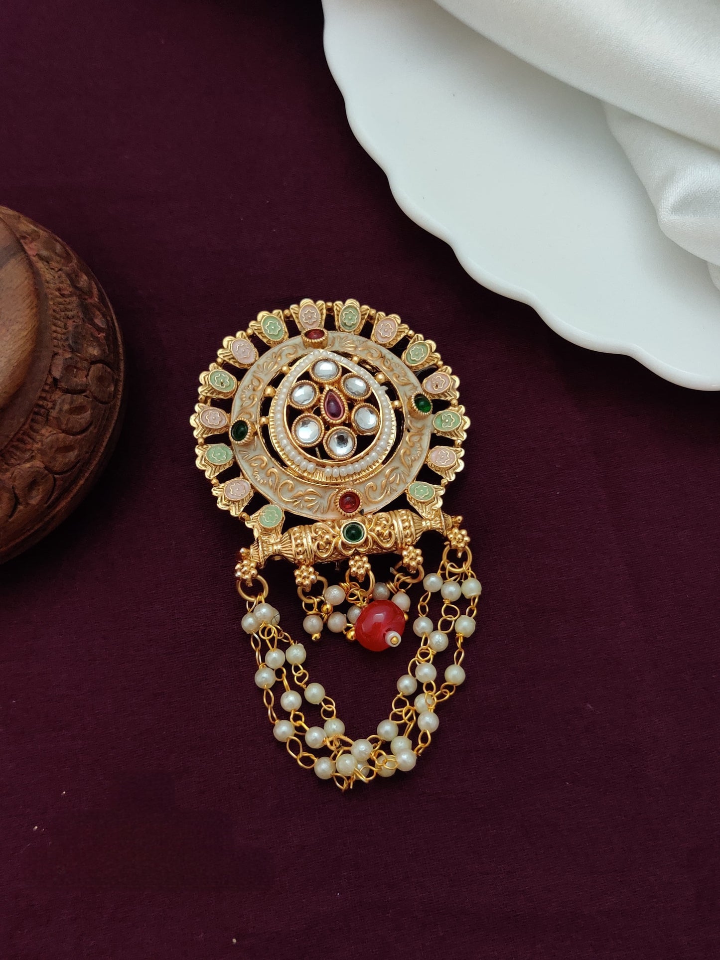 Rajwadi Hair Brooch for Women – Bridal Juda Pin Hair Accessory for Wedding & Festive Hairstyles
