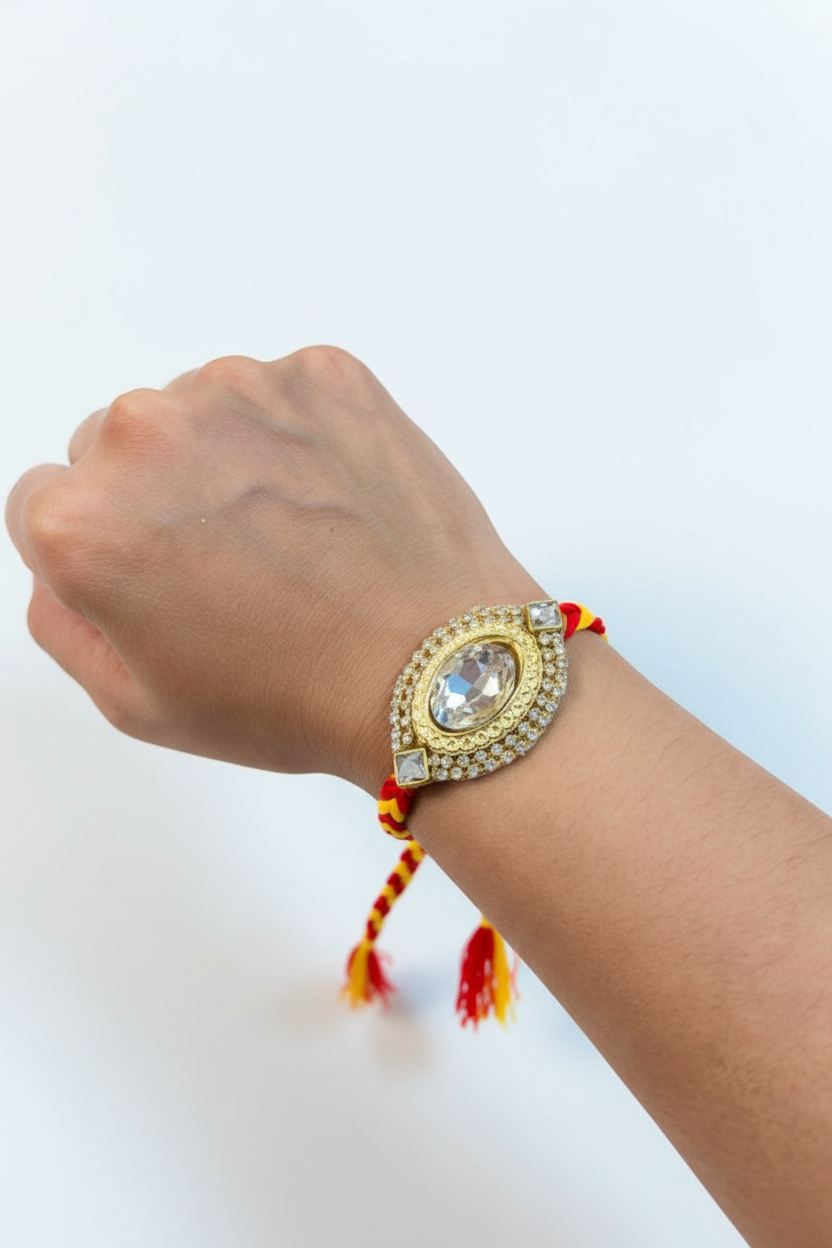 Hand Watch Design Kalawa Moli Rakhi for Brother | Premium Stone Rakhi (Pack of 1)