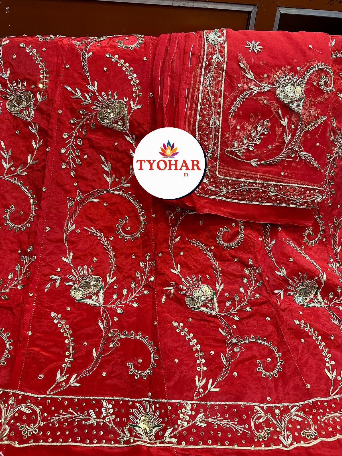 Natural Silk Designer Poshak – Pure Odhna with Heavy Jardozi Dabka Handwork