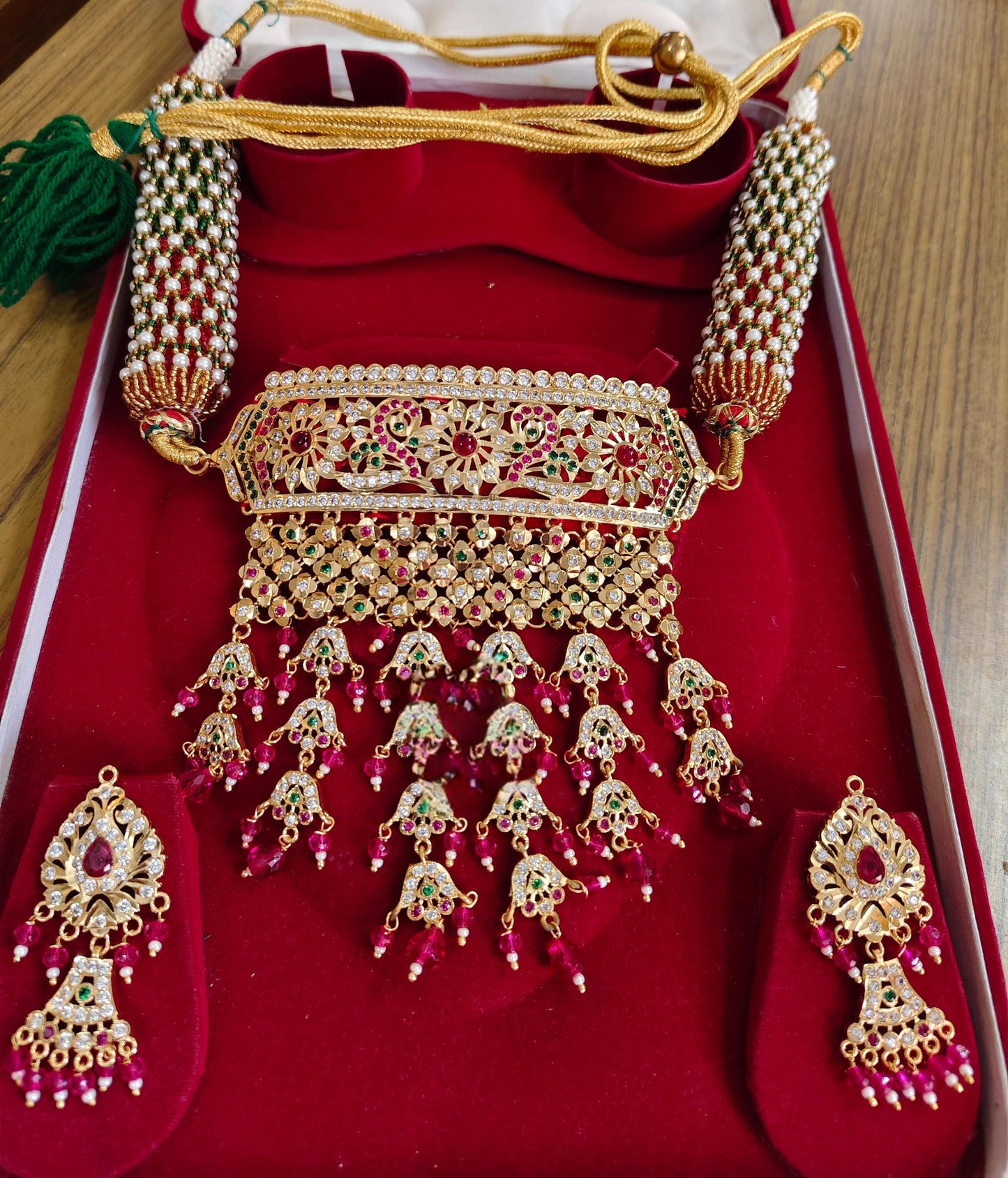 Traditional Micropolished jadau beautiful Heavy Necklace earrings set