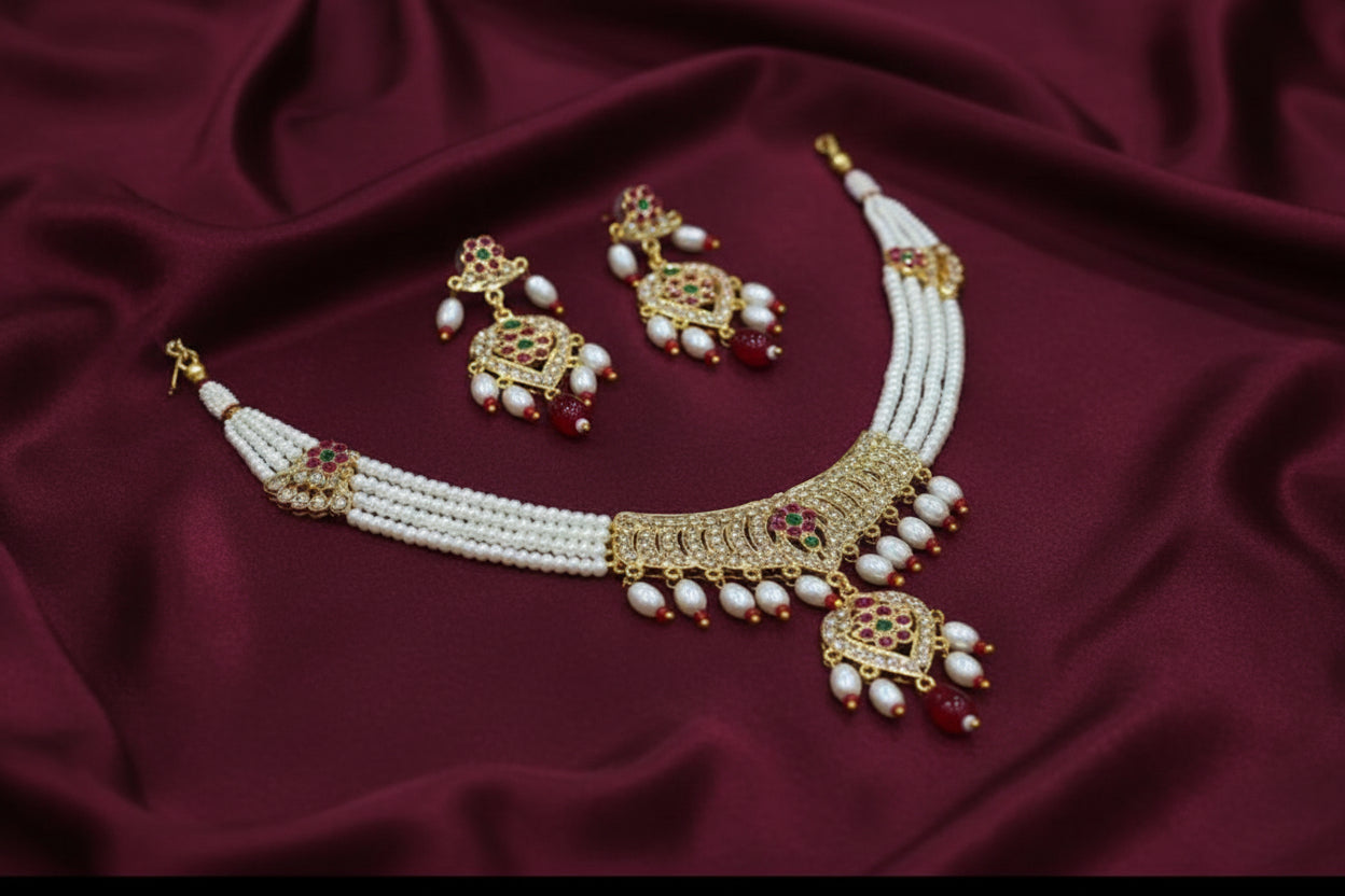 Jadau Jewellery Set with Polish Guarantee – Royal Bridal Necklace Set for Wedding & Festive Wear (Code: CK)