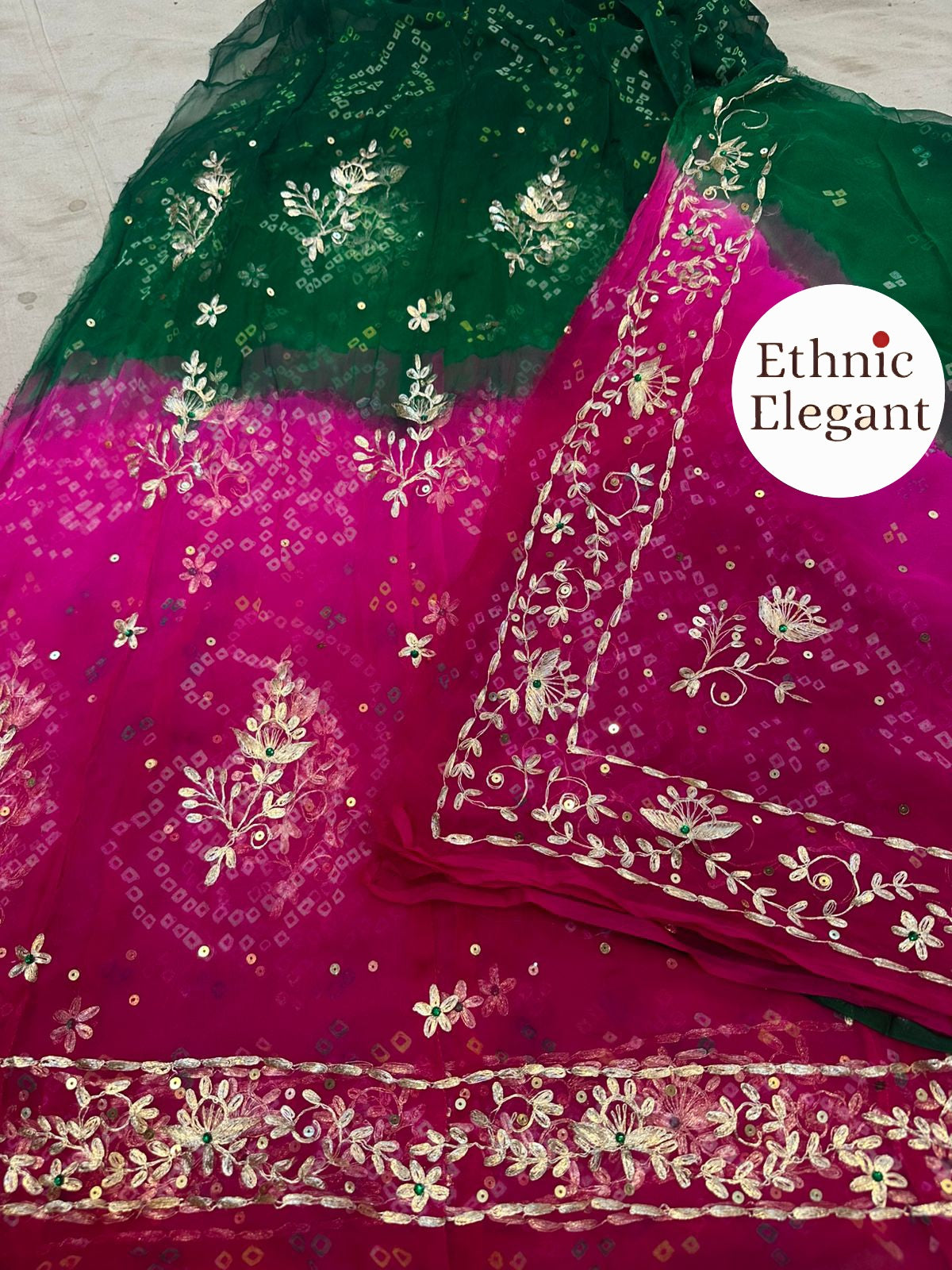 Thakurji Pure Rai Bandhej Poshak – Hand Bandhej with Pitta Work, Gota Kiran & Aari Magji