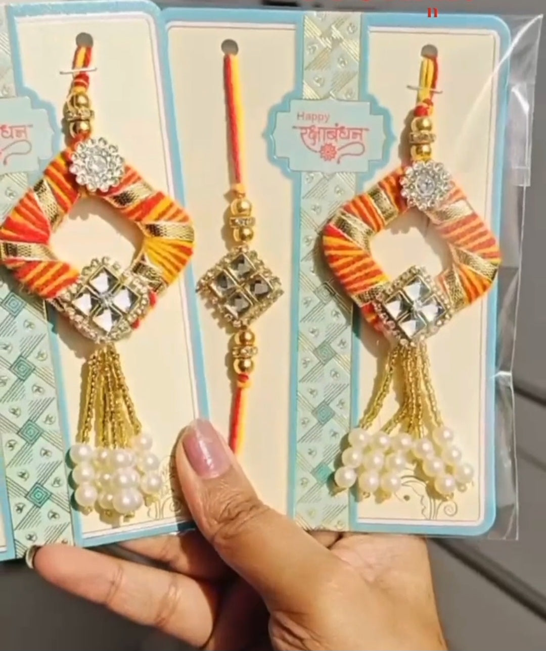 Moli kalawa gota work beautiful bhaiya bhabhi set Rakhi