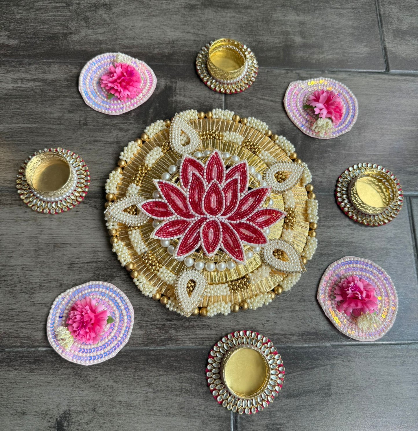 Lotus moti stone work beautiful Rangoli set