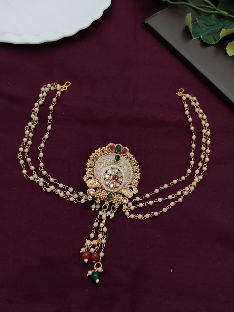 Kundan Bridal Hair Brooch with Pearl Chains – Royal Juda Pin for Wedding & Festive Hairstyles