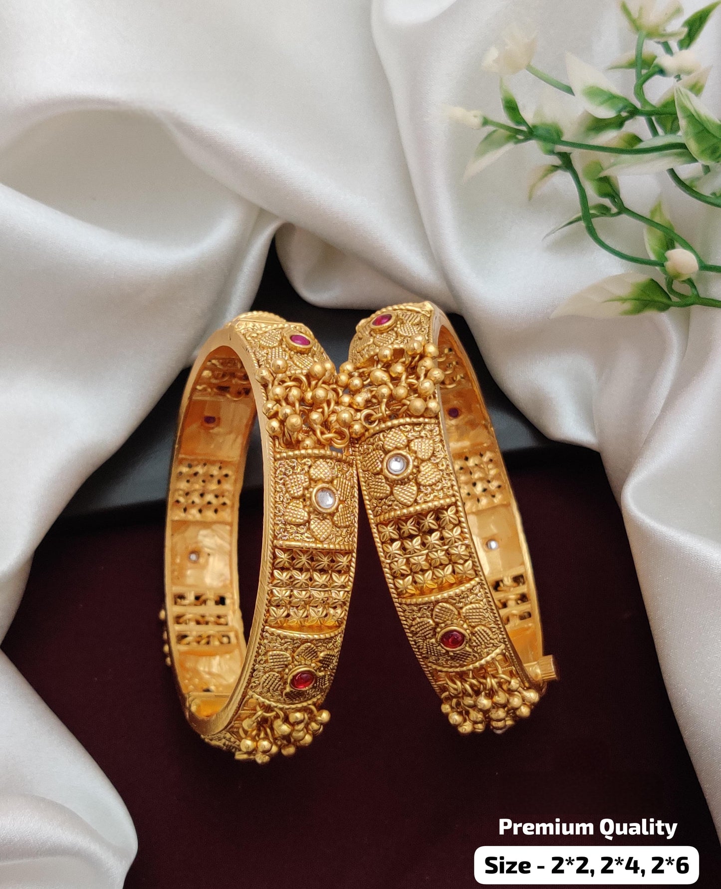 Rajwari Look Brass Gold Ghungroo Bangle – Traditional Ethnic Kada for Women