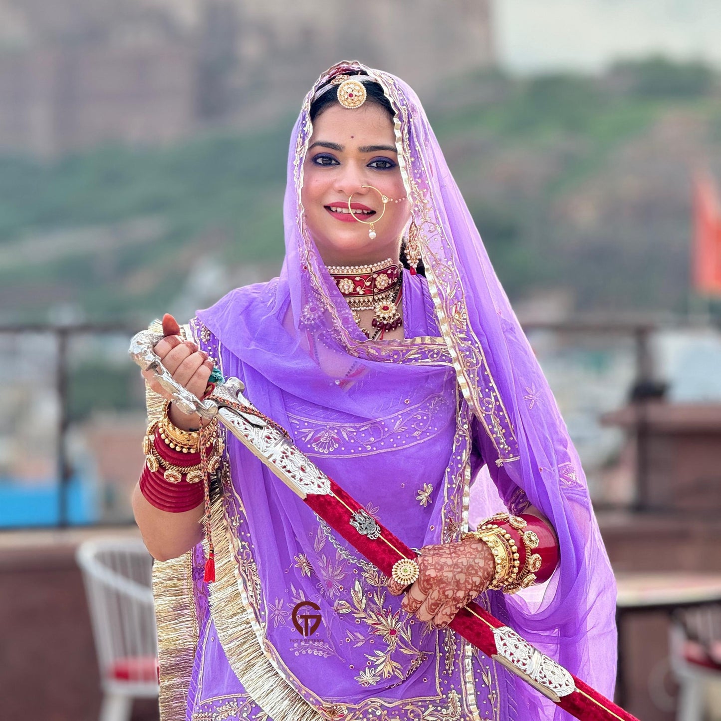 Exquisite Hand Dabka and Kundan heavy work Rajwadi look poshak