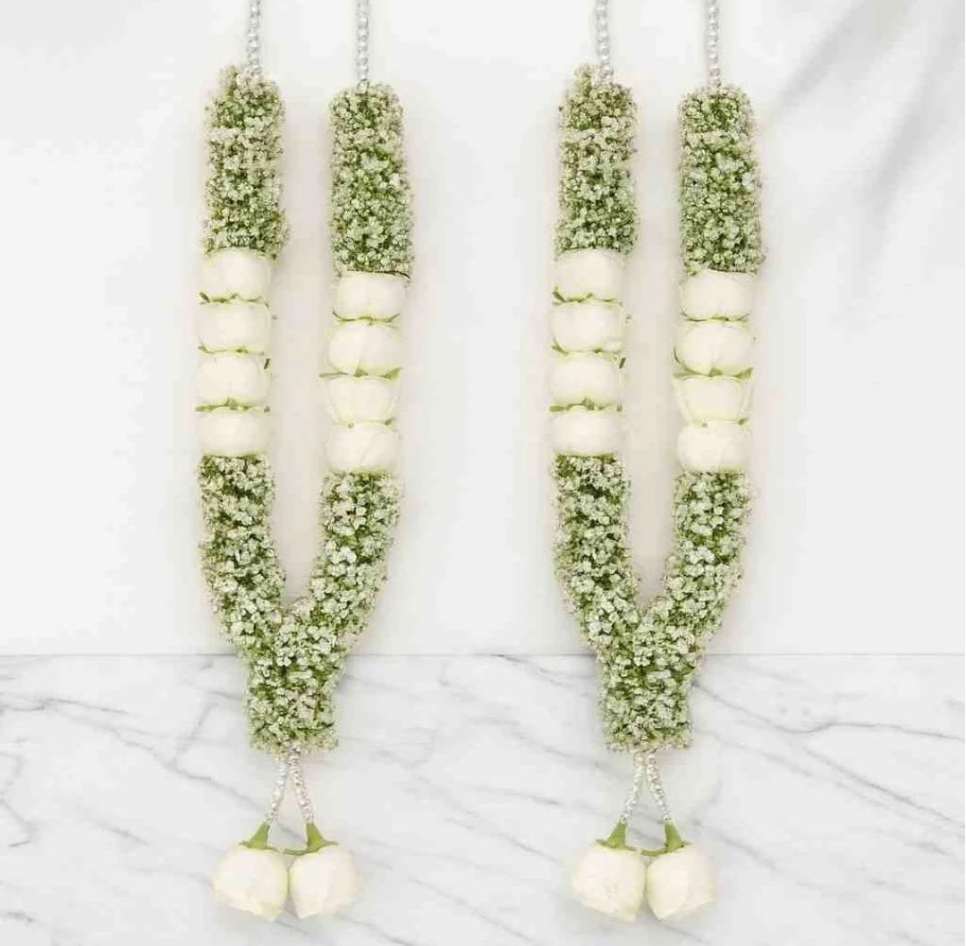 White beautiful handmade fresh flower wedding garland for Bride and Groom size 5.5ft