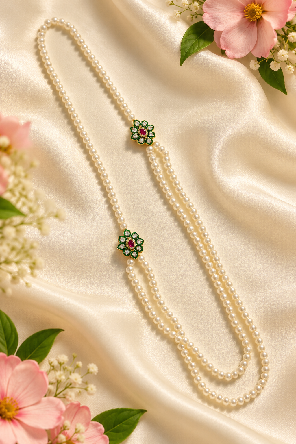 Close-up of decorative guest welcome mala detailing