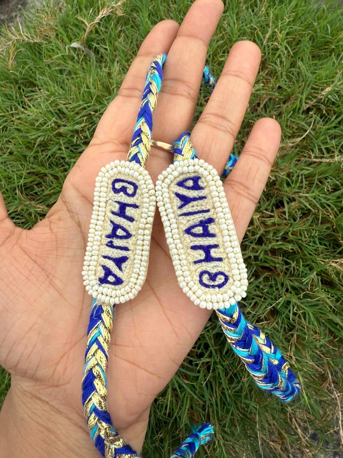 Traditional handmade Moti Pearl Rakhi for Raksha Bandhan