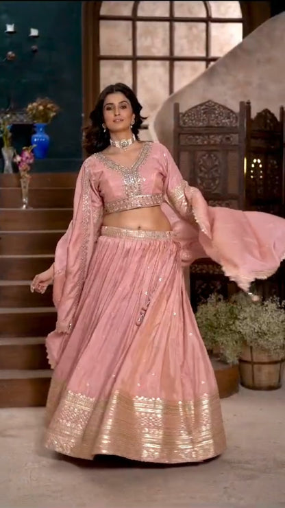 Pastel pink silk lehenga set with sequence embroidery work 🌹  size : L /XL/2XL  available