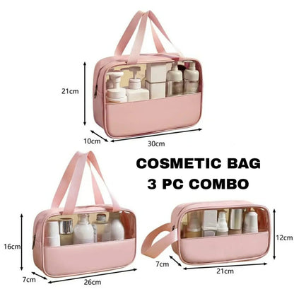 Portable transparent cosmetic storage/travel pvc large capacity   organiser 3 piece bag