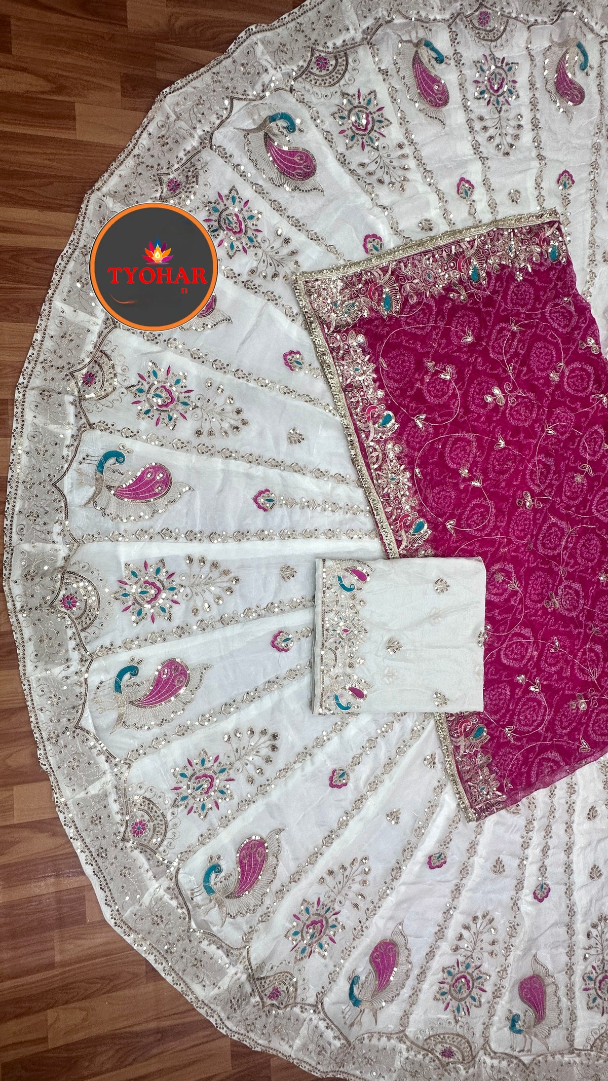 5 meter Bandhej lehenga with Gotta Patti Odhni and traditional Rajasthani work