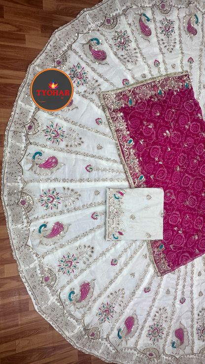 5 meter Bandhej lehenga with Gotta Patti Odhni and traditional Rajasthani work