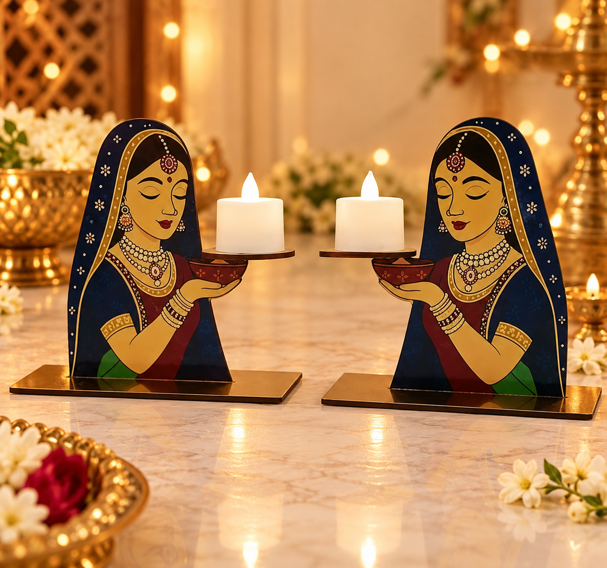 6 inch MDF lady candle holder for festive home decoration