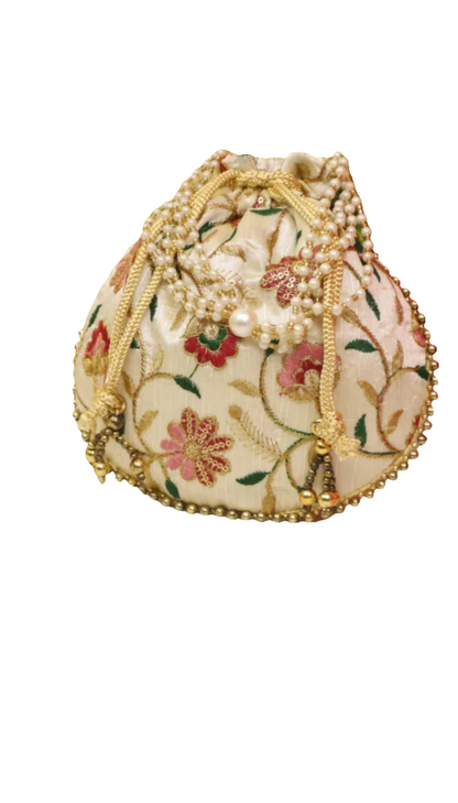 Beautiful handcrafted embroidery pearl work Potli bag for gifting 🌹pack of 1 size: L 8.4* H 9*inch