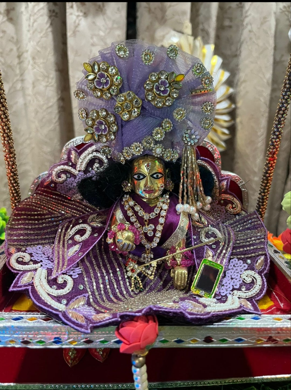 Tyohar special Pearl zardozi sequins work ladoo Gopalji Poshak with pagri mukut 🌷