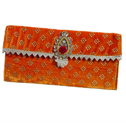 Velvet with flower brooch elegant Money envelope pack of 4