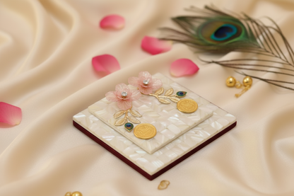 Handcrafted Mother of Pearl Coin Platter (4 inch) – Elegant Money Platter for Wedding, Shagun & Festive Gifting